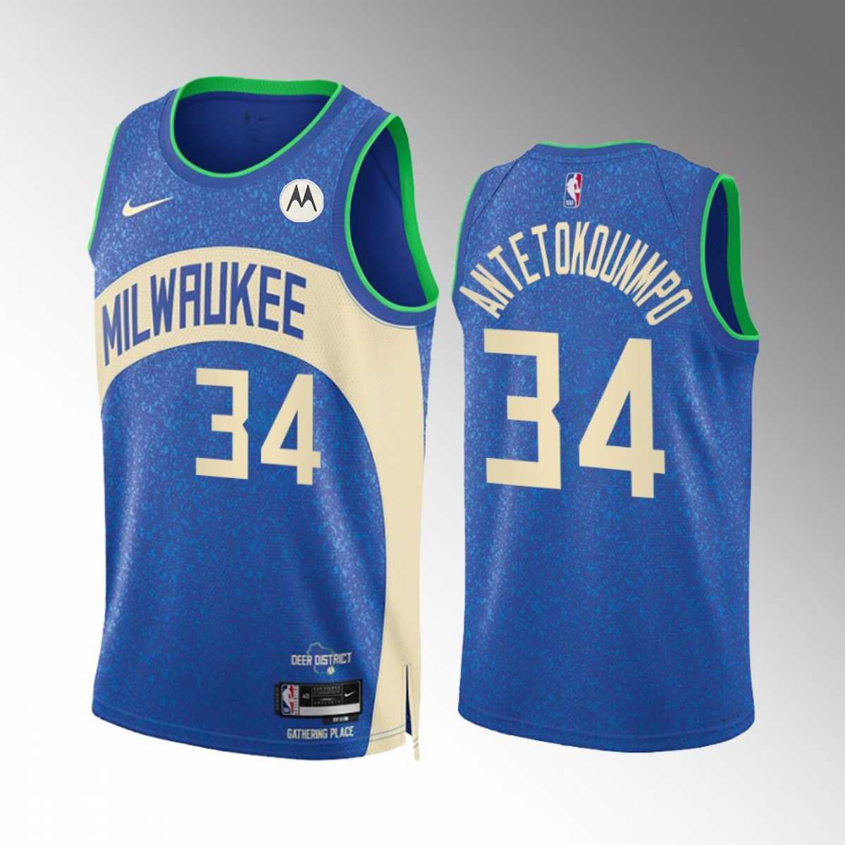 Men's Milwaukee Bucks #34 Giannis Antetokounmpo Blue 2023-24 City Edition Stitched Basketball Jersey Dzhi,We sell and wholesale Men's Milwaukee Bucks #34 Giannis Antetokounmpo Blue 2023-24 City Edition Stitched Basketball Jersey Dzhi on line form chian!